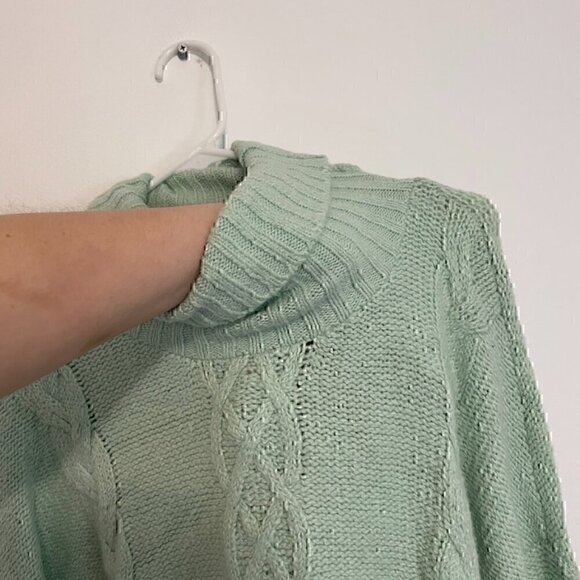 BP NORDSTROM Cozy Cable Knit Turtleneck Sweater Mint Green Chunky Knit Winter L - Picture 8 of 13